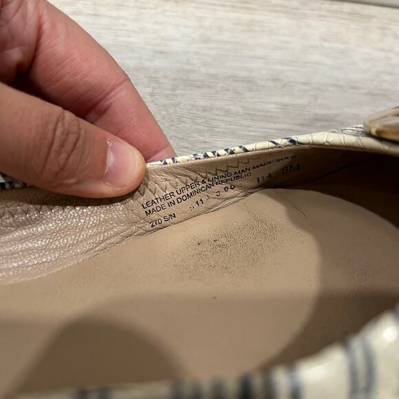 Tory Burch REVA 8 Beige Printed Piano Stripe Blue Gold Logo Ballet Flats Leather - Picture 4 of 9